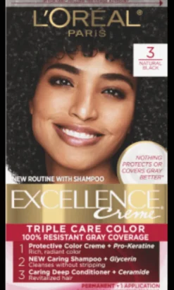 L'Oreal Crème Permanent Triple Care Hair Color 3 Natural Black New