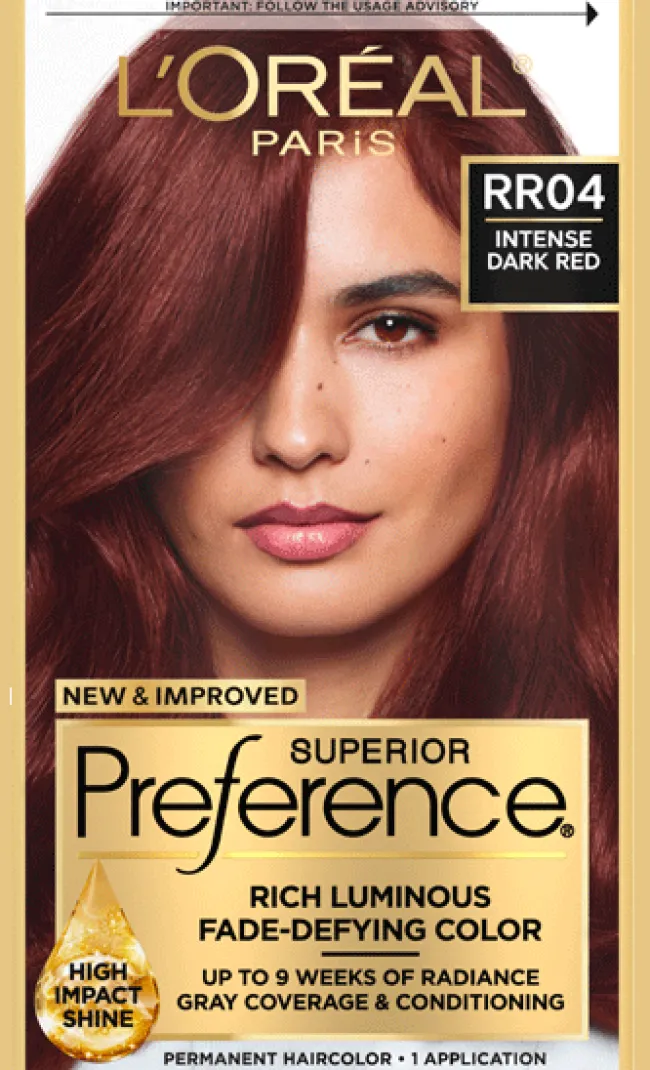 L'Oreal Fade-Defying Shine Permanent Hair Color RR04 Intense Dark Red Clearance