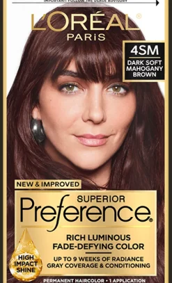 L'Oreal Fade-Defying Shine Permanent Hair Color 4SM Dark Soft Mahogany Brown Fashion