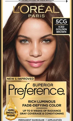 L'Oreal Fade-Defying Shine Permanent Hair Color 5CG Iced Golden Brown Sale